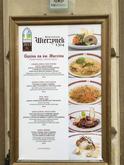 Menu at Restauracja Wierzynek pub & bar, Kraków